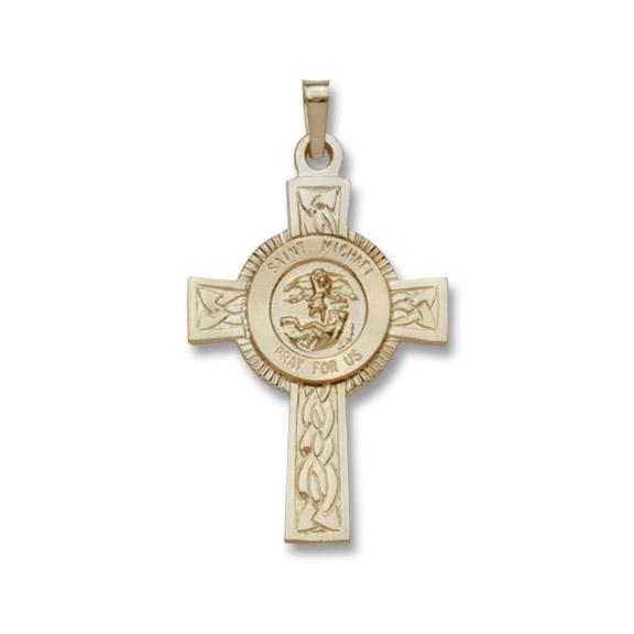 14K Yellow Gold Cross with St. Michael Pendant, Gold, Long's Jewelers