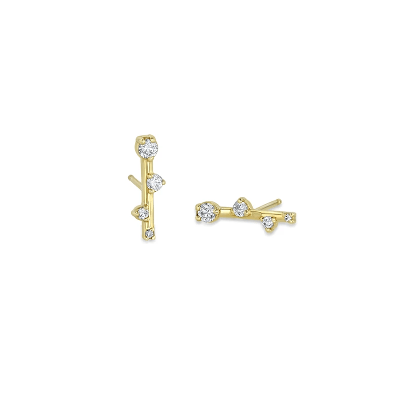 14K Yellow Gold Diamond Bar Stud Earrings, Yellow Gold, Long's Jewelers