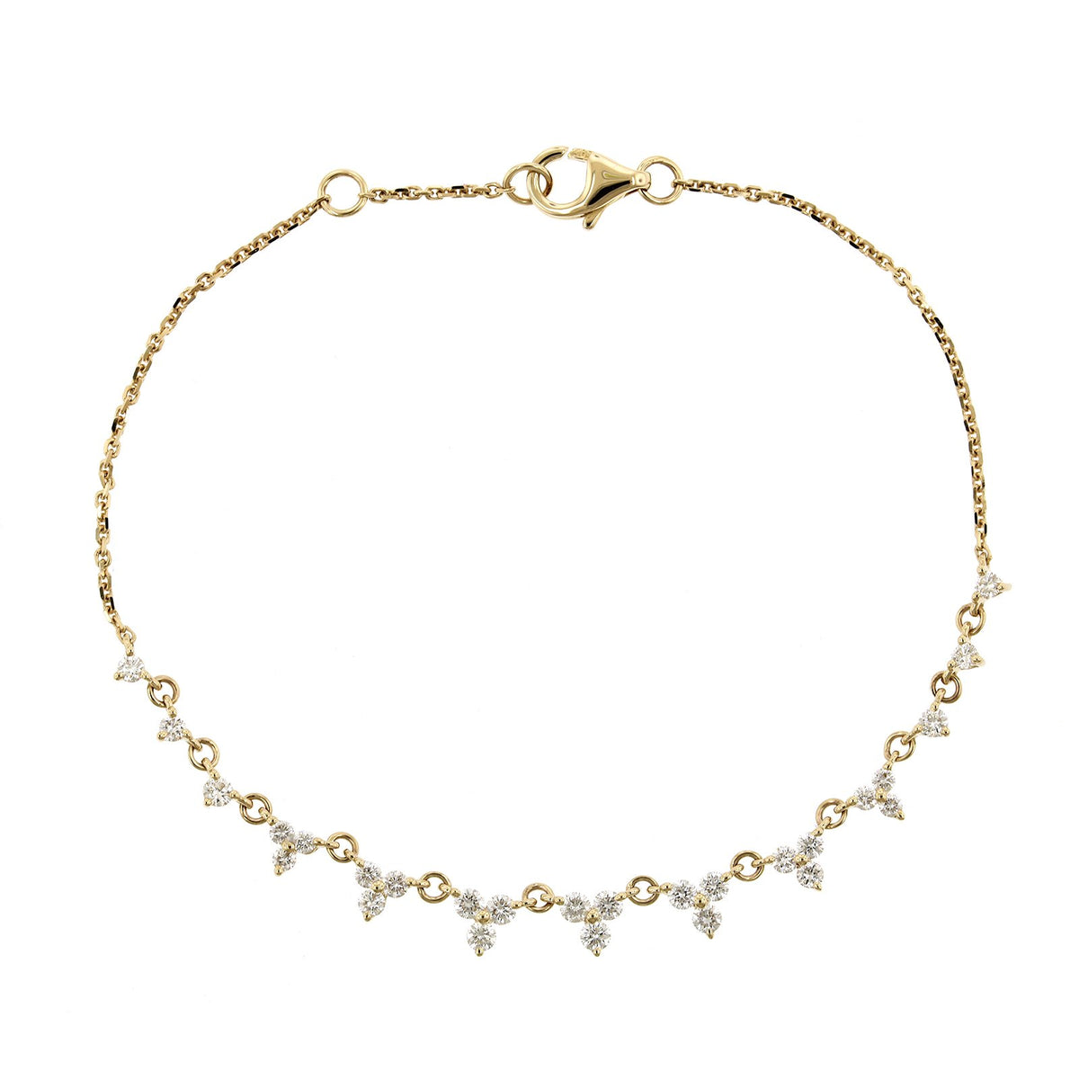 14K Yellow Gold Diamond Cluster Chain Bracelet, Yellow Gold, Long's Jewelers