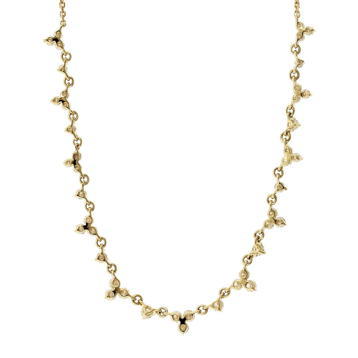 14K Yellow Gold Diamond Cluster Chain Necklace