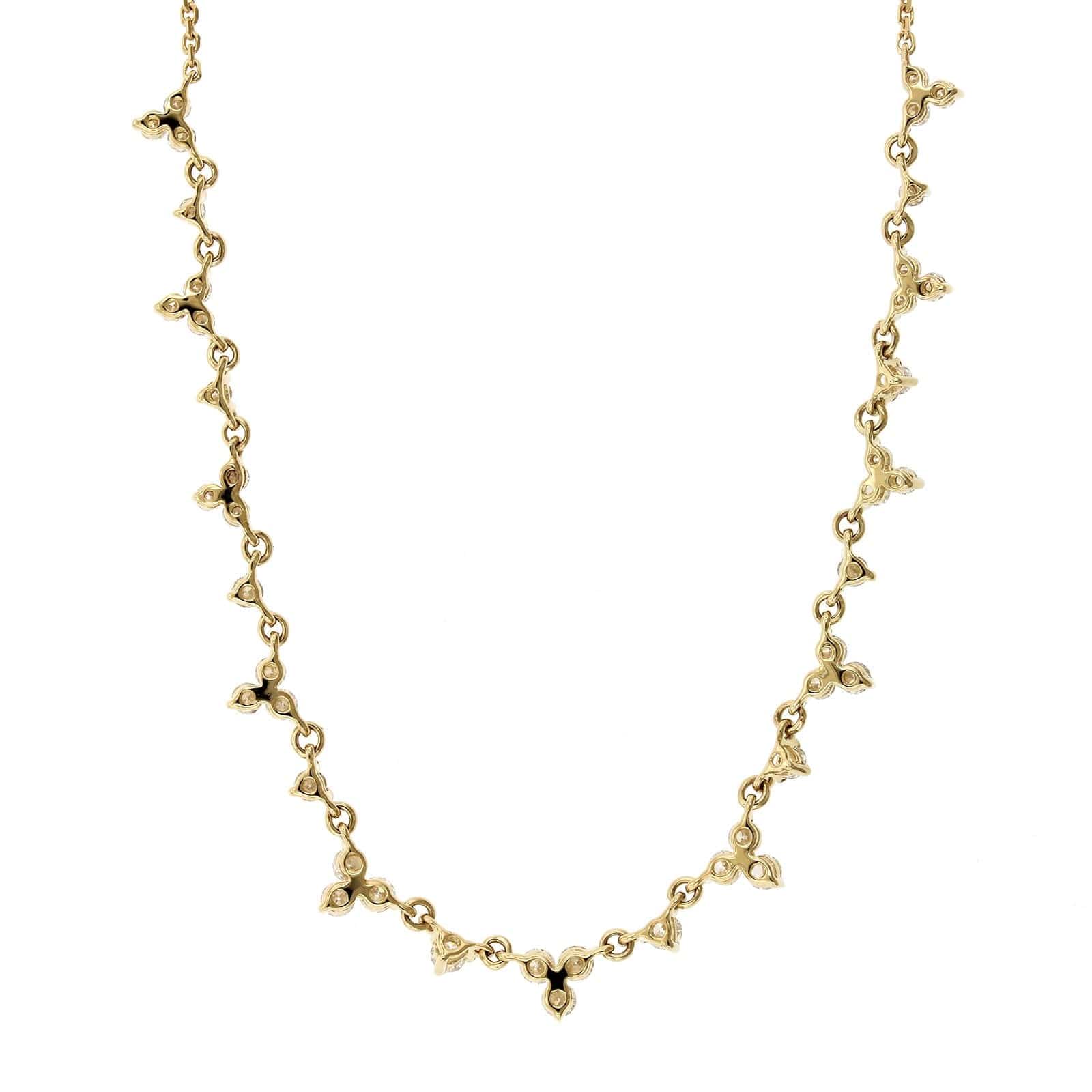 14K Yellow Gold Diamond Cluster Chain Necklace