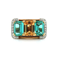 14K Yellow Gold Estate 3 Stone Tourmaline and Topaz Diamond Ring, Yellow Gold, Long's Jewelers