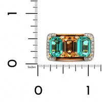 14K Yellow Gold 3 Stone Tourmaline and Topaz Diamond Ring