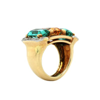14K Yellow Gold 3 Stone Tourmaline and Topaz Diamond Ring