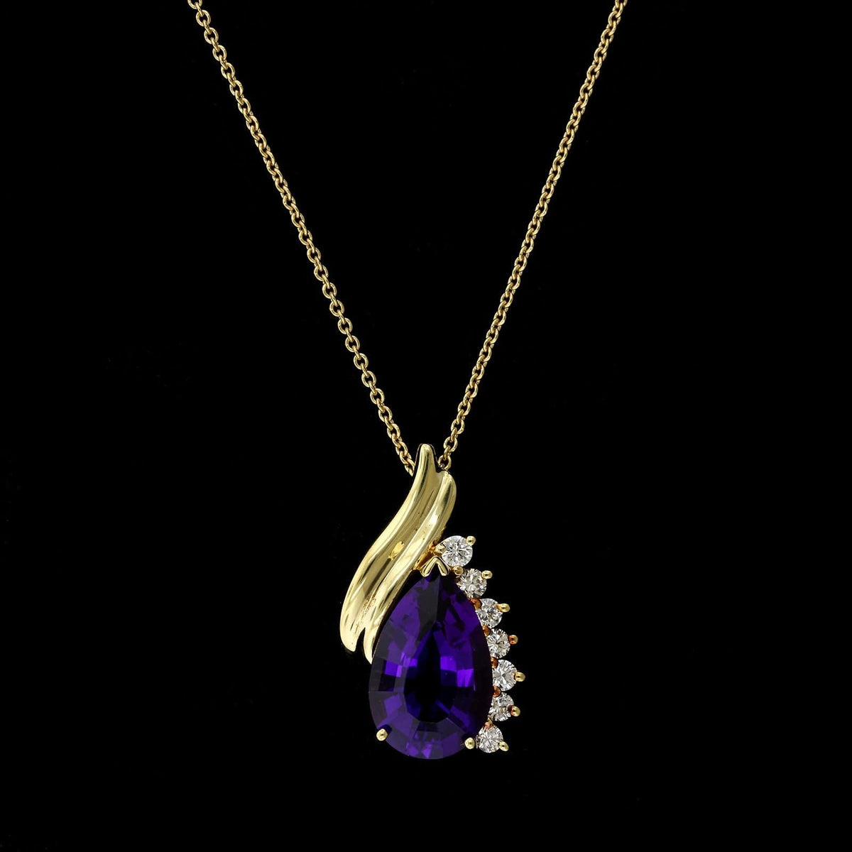 14K Yellow Gold Estate Amethyst and Diamond Pendant, Long's Jewelers