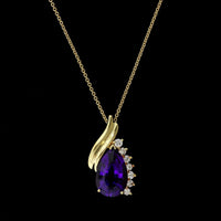 14K Yellow Gold Estate Amethyst and Diamond Pendant, Long's Jewelers