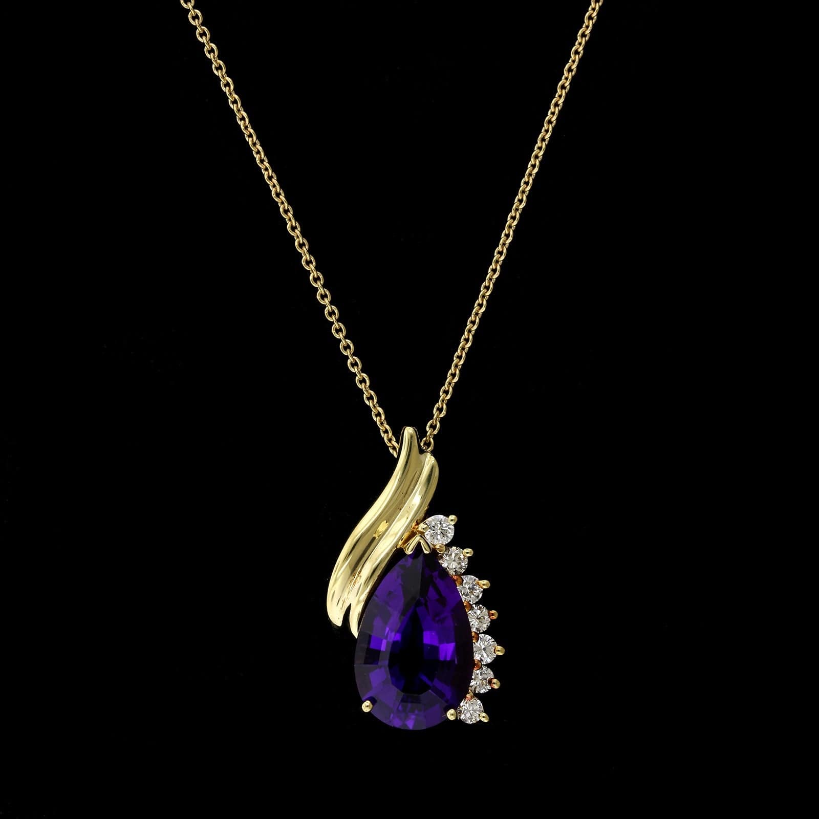 14K Yellow Gold Estate Amethyst and Diamond Pendant, Long's Jewelers