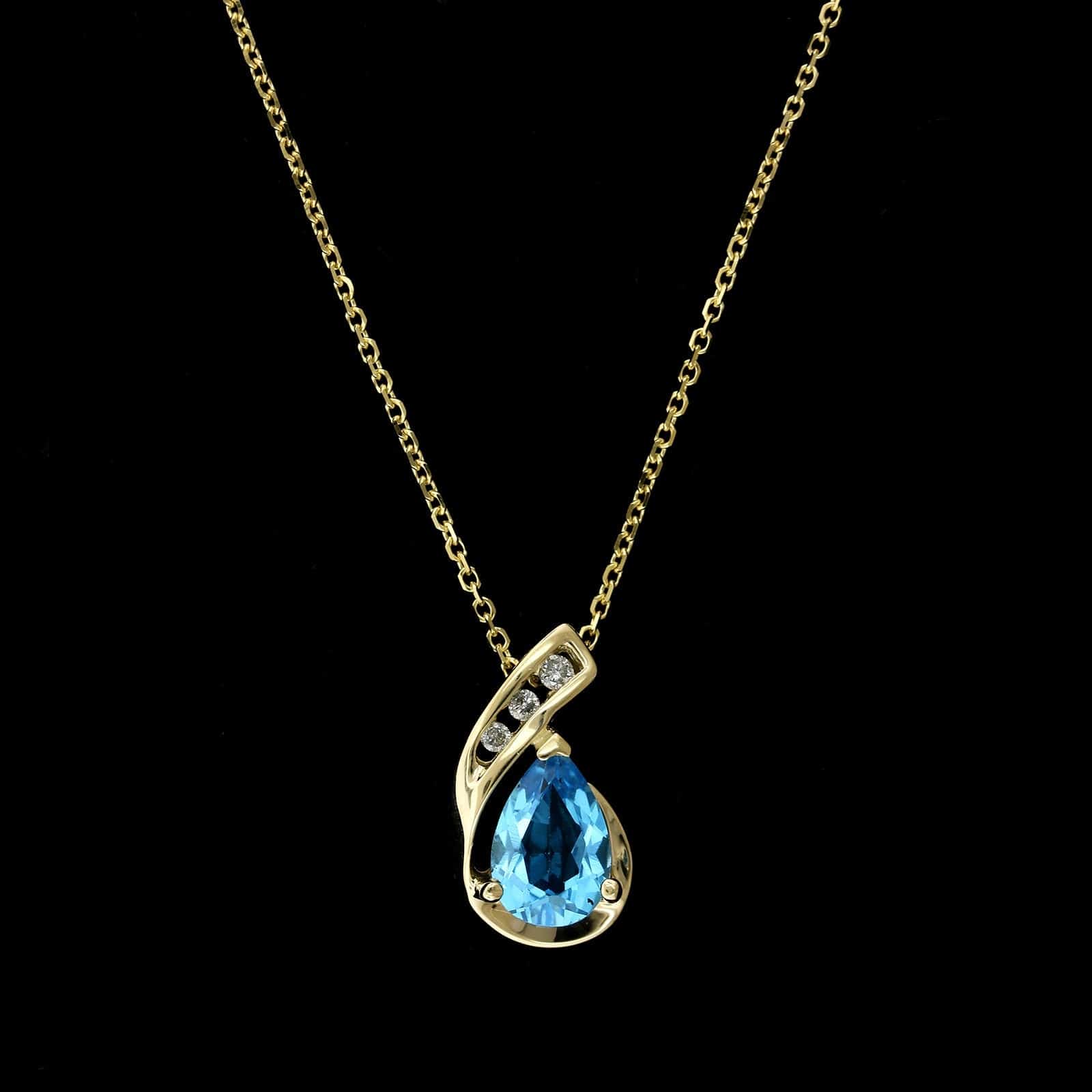 14K Yellow Gold Estate Blue Topaz and Diamond Pendant Necklace, Long's Jewelers