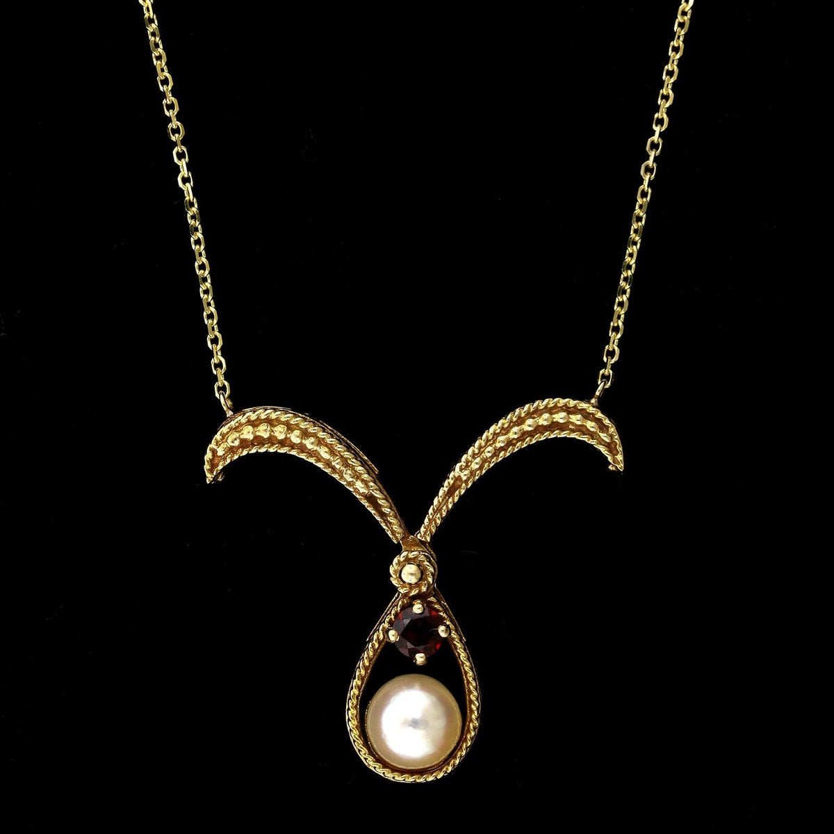 14K Yellow Gold Estate Cultured Pearl and Garnet Convertible Pendant, Gold, Long's Jewelers