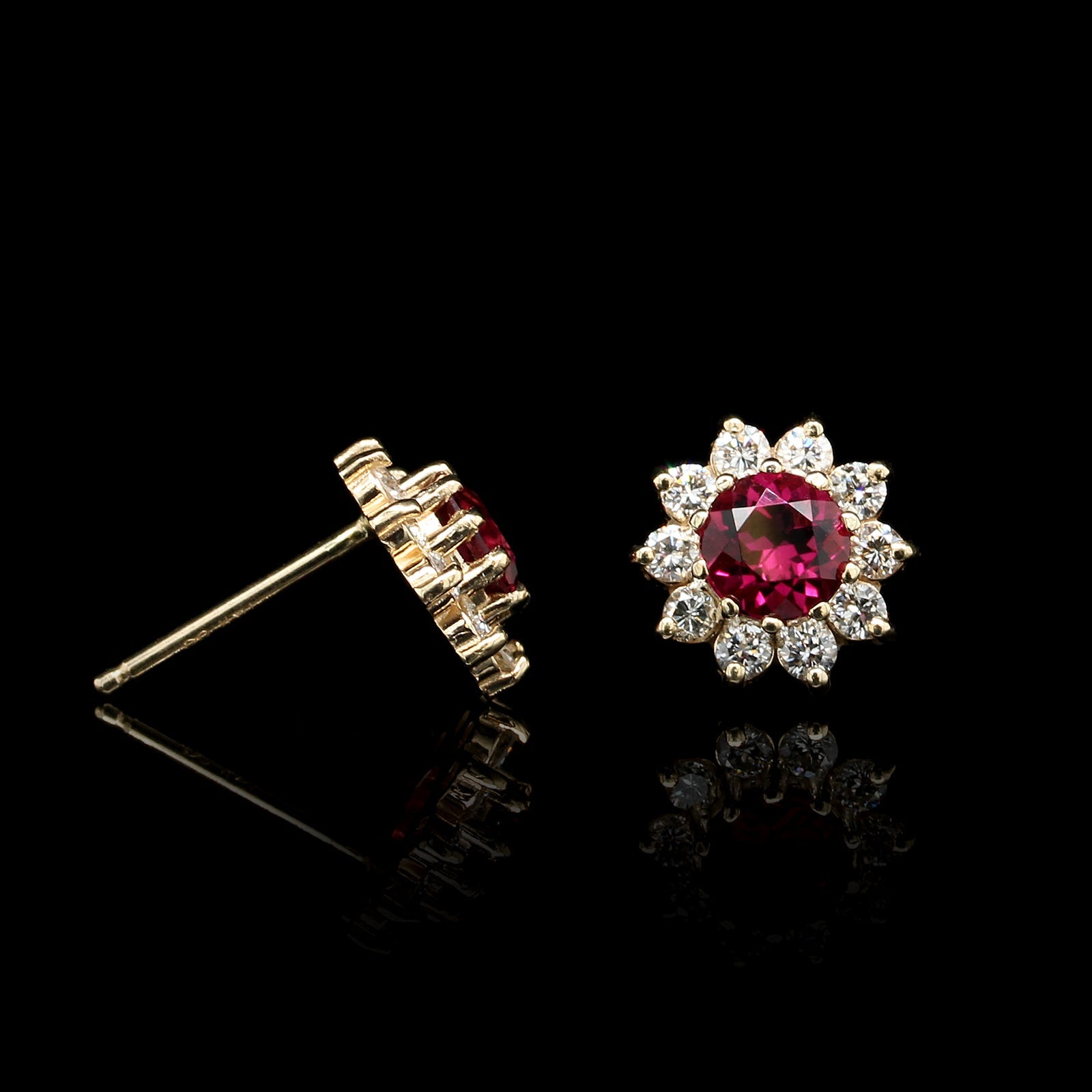 14K Yellow Gold Estate Pink Tourmaline and Diamond Earrings, Gold, Long's Jewelers