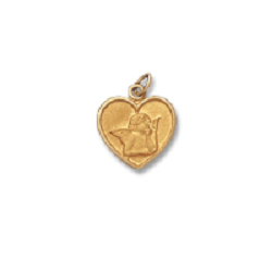 14K Yellow Gold Guardian Angel Heart Pendant