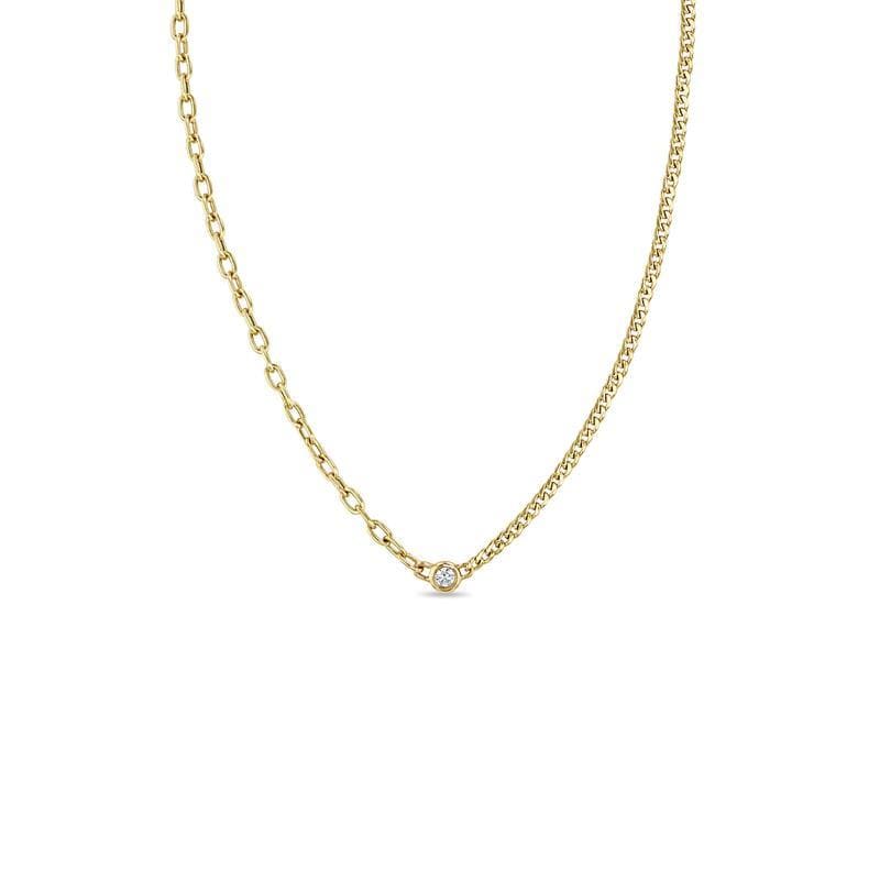 14K Yellow Gold Mix Chain Single Diamond Necklace, Yellow Gold, Long's Jewelers