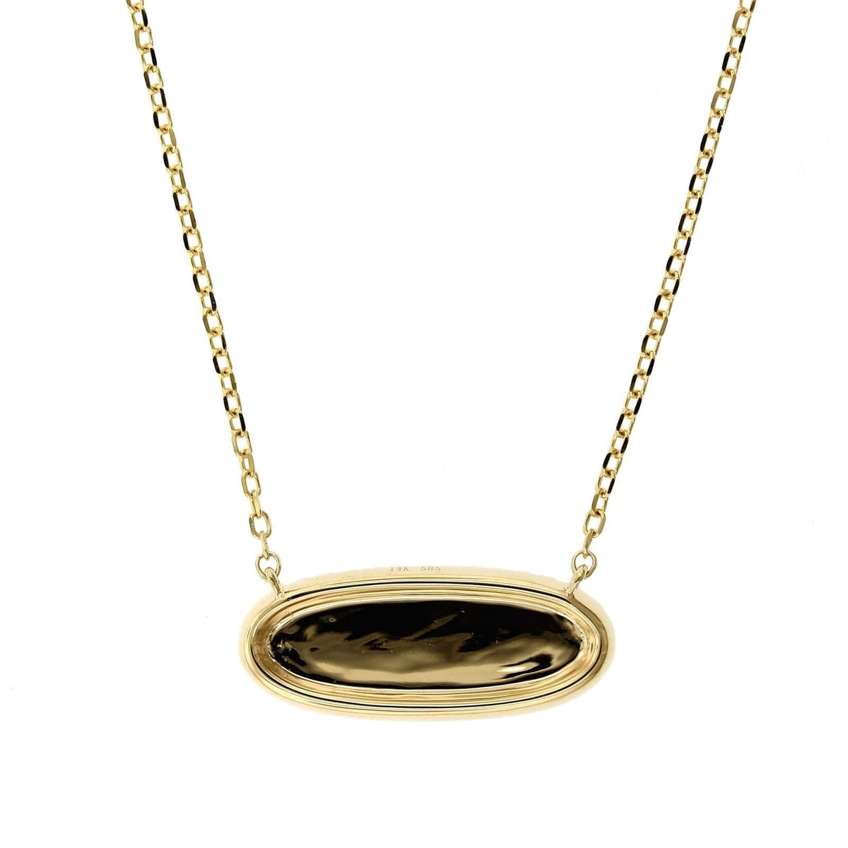 14K Yellow Gold Oval Disc with Pave Diamond Halo Necklace