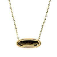 14K Yellow Gold Oval Disc with Pave Diamond Halo Necklace