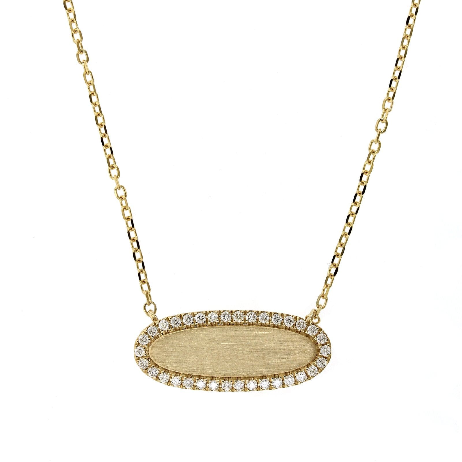 14K Yellow Gold Oval Disc with Pave Diamond Halo Necklace, Yellow Gold, Long's Jewelers