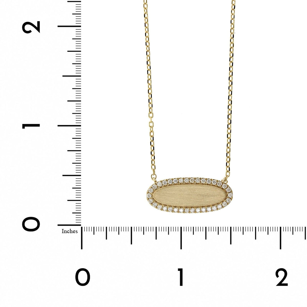 14K Yellow Gold Oval Disc with Pave Diamond Halo Necklace