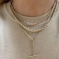 14K Yellow Gold Oval Link Chain with Diamond Bar Toggle Necklace, Yellow Gold, Long's Jewelers