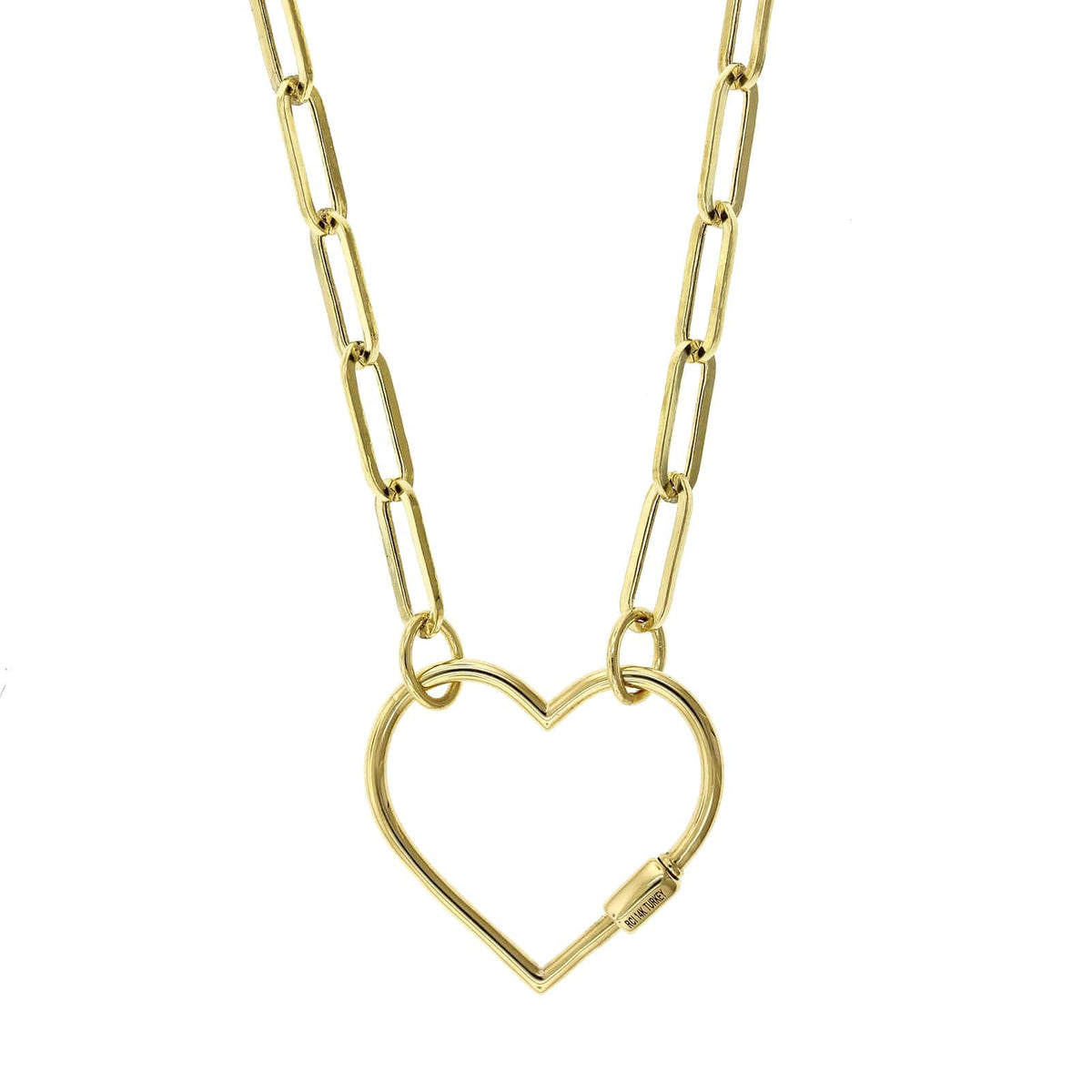 14Kt Real Gold Heart Charm Necklace With Paper Clip Chain – Assay Jewelers