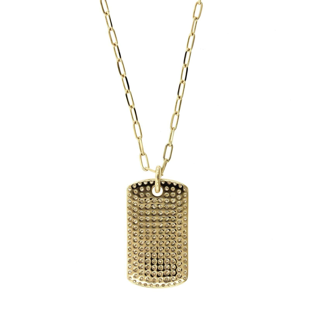 14K Yellow Gold Pave Diamond Dog Tag Pendant