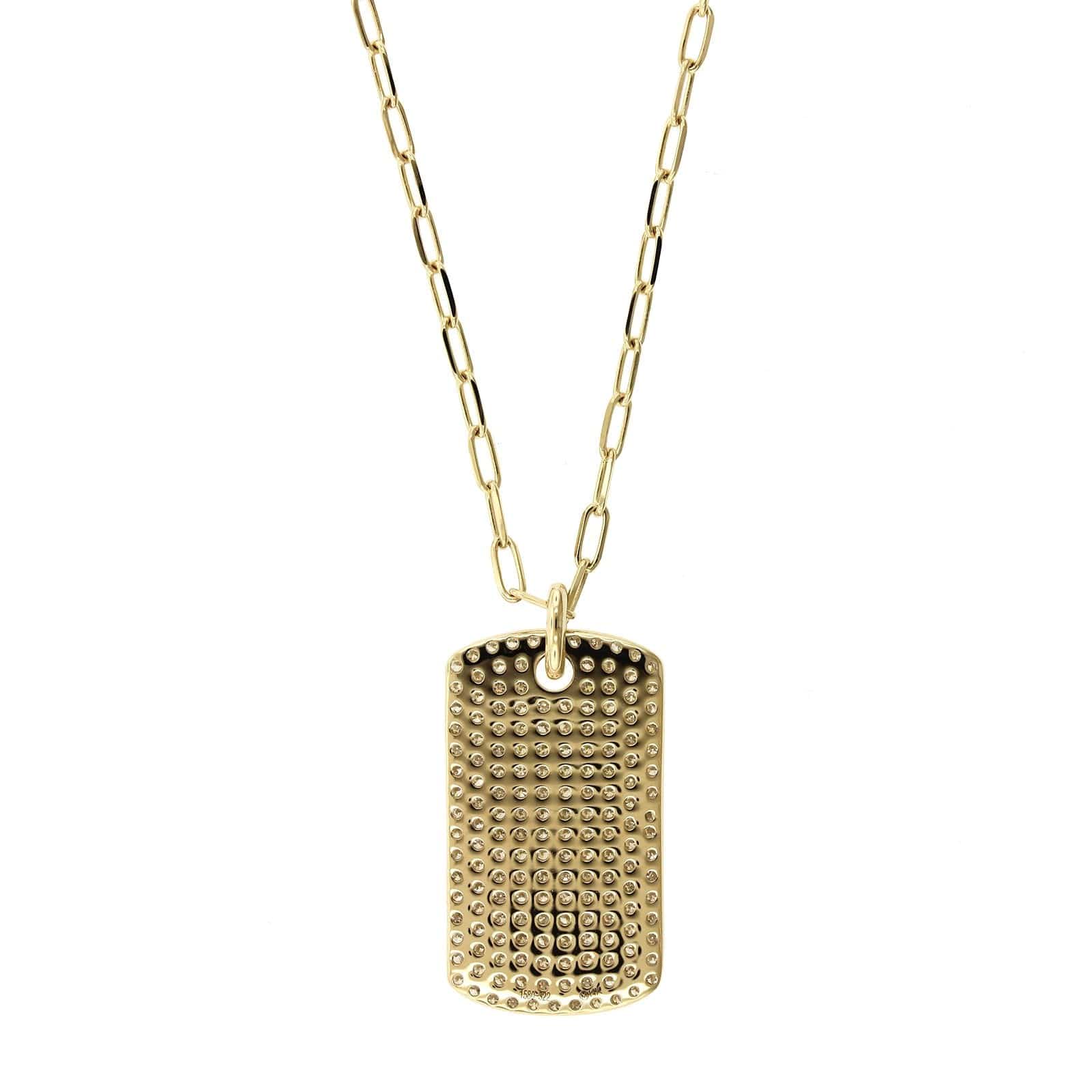 14K Yellow Gold Pave Diamond Dog Tag Pendant