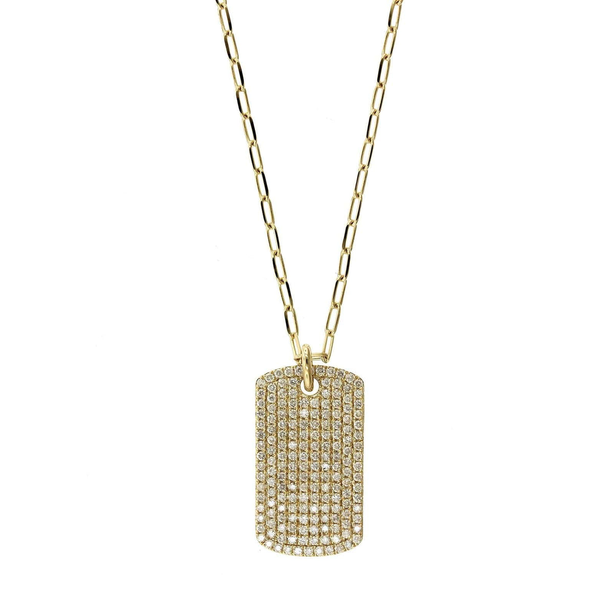 14K Yellow Gold Pave Diamond Dog Tag Pendant