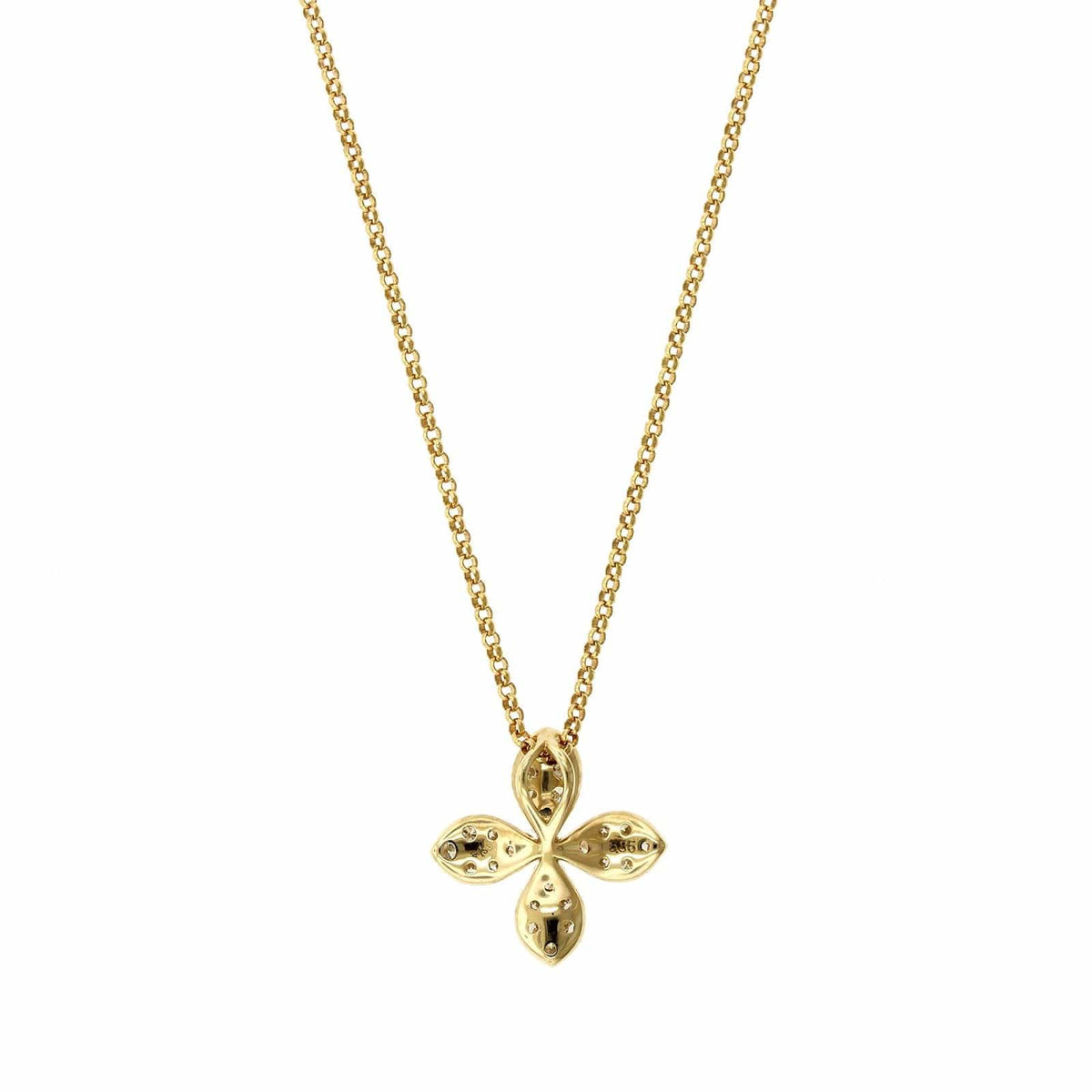14K Yellow Gold Pave Flower Diamond Necklace