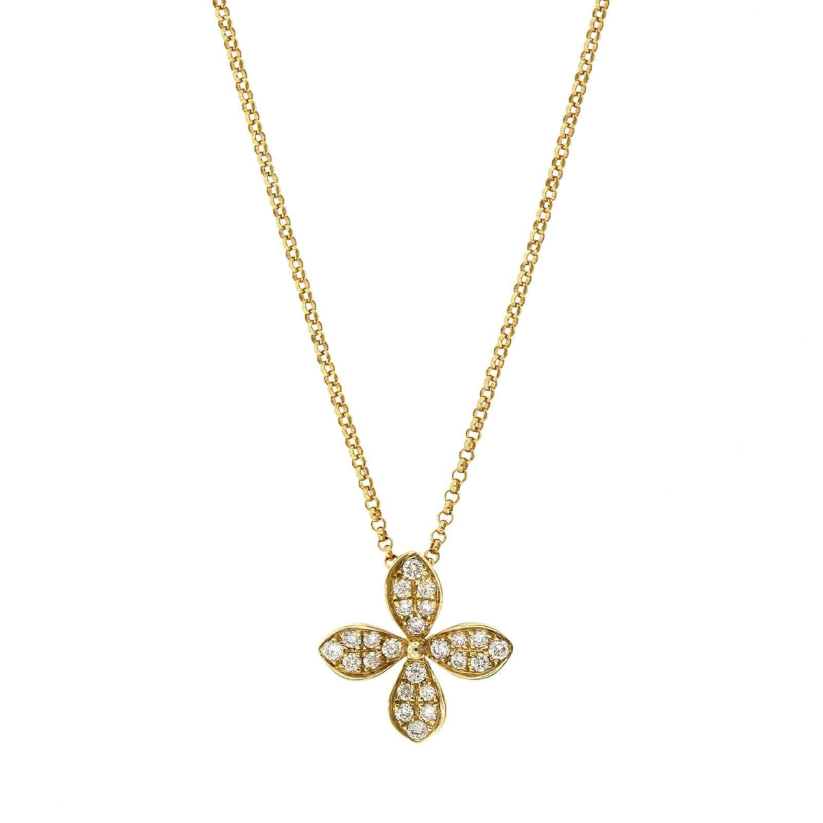 14K Yellow Gold Pave Flower Diamond Necklace, Yellow Gold, Long's Jewelers