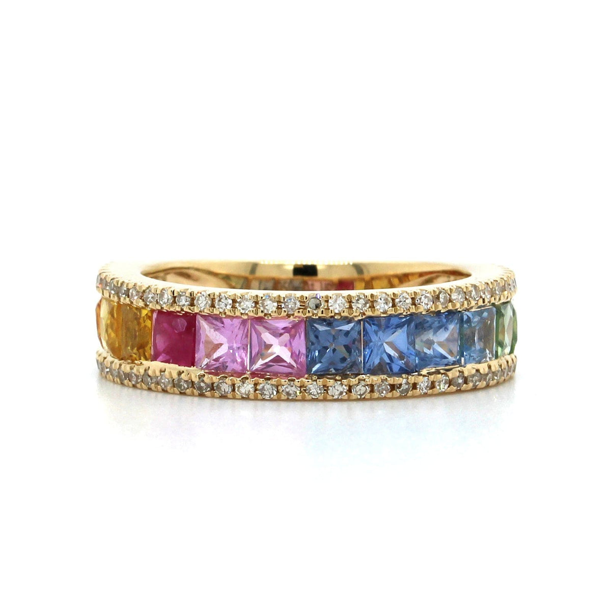 14K Yellow Gold Rainbow Sapphire Ring, 14k white gold, Long's Jewelers