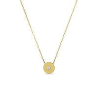 14K Yellow Gold Round Disc with Princess Cut Diamond Necklace, Yellow Gold, Long's Jewelers