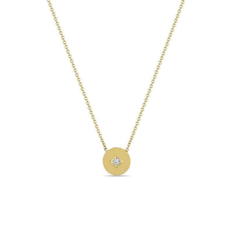 14K Yellow Gold Round Disc with Princess Cut Diamond Necklace, Yellow Gold, Long's Jewelers