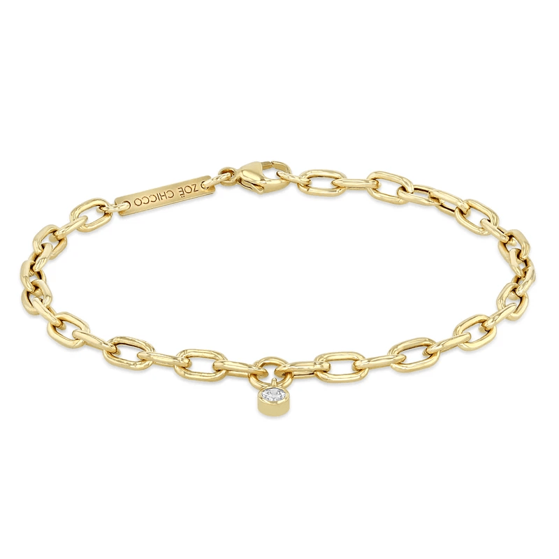 14K Yellow Gold Single Diamond Oval Link Chain Bracelet, Yellow Gold, Long's Jewelers