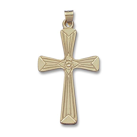 14K Yellow Gold Solid Fancy Design Cross Pendant, Gold, Long's Jewelers