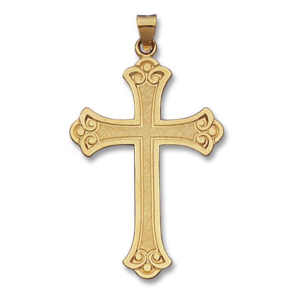 14K Yellow Gold Solid Fancy Design Cross Pendant, Gold, Long's Jewelers