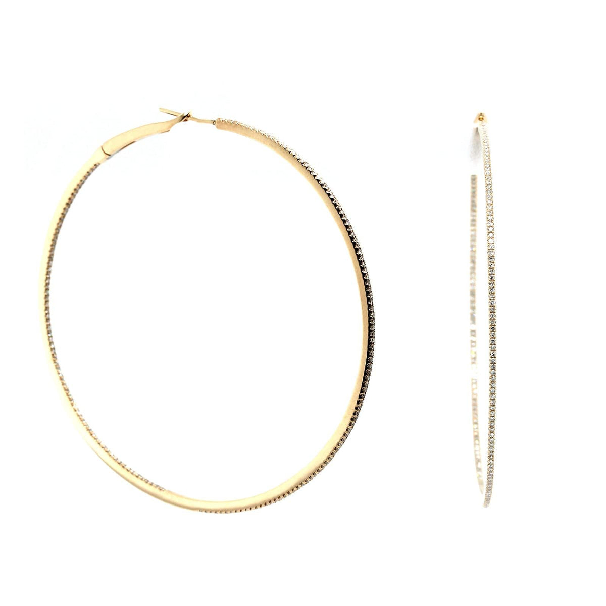 14K Yellow Gold Thin Diamond Hoop Earrings, 14k yellow gold, Long's Jewelers