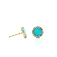 14K Yellow Gold Turquoise and Diamond Disc Earrings, Gold, Long's Jewelers