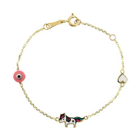14K Yellow Gold Unicorn and Heart Enamel Bracelet, Yellow Gold, Long's Jewelers