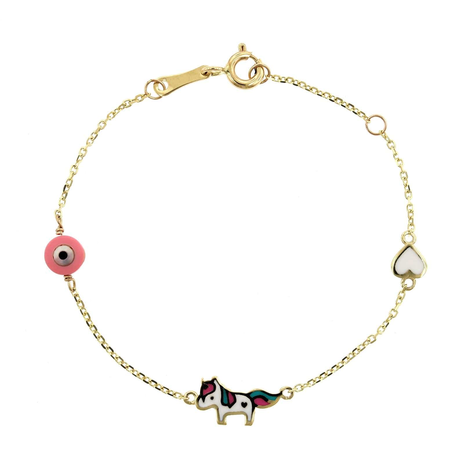 14K Yellow Gold Unicorn and Heart Enamel Bracelet, Yellow Gold, Long's Jewelers