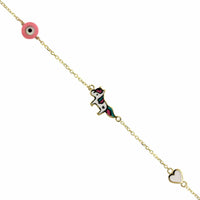 14K Yellow Gold Unicorn and Heart Enamel Bracelet