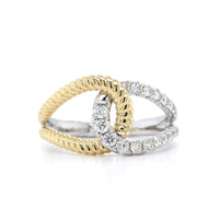 14K Yellow and White Gold Cable Diamond Twist Ring