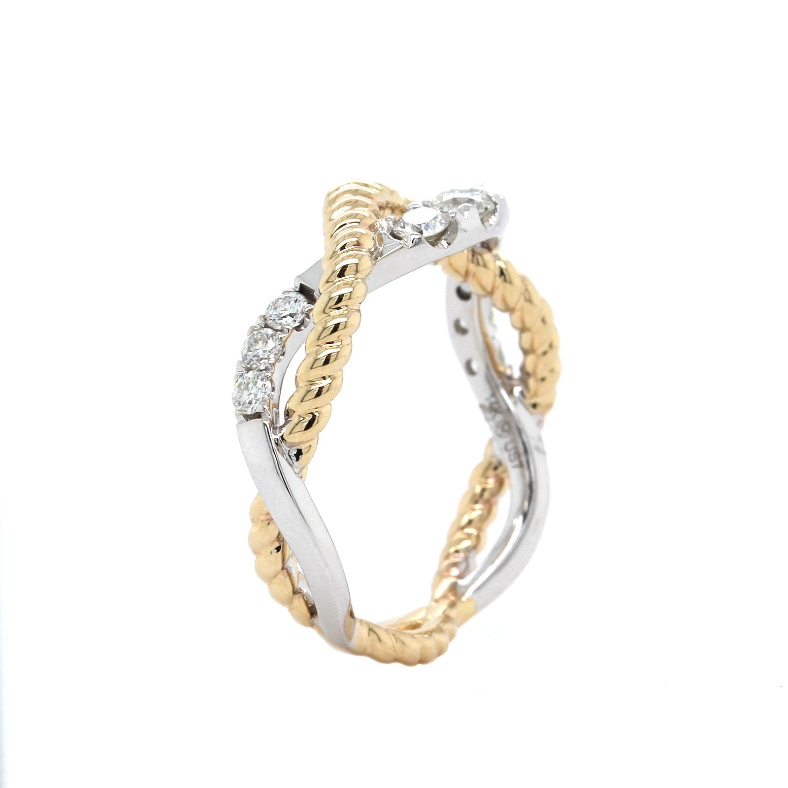 14K Yellow and White Gold Cable Diamond Twist Ring