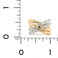 14K Yellow and White Gold Multi Row Criss Cross Diamond Ring