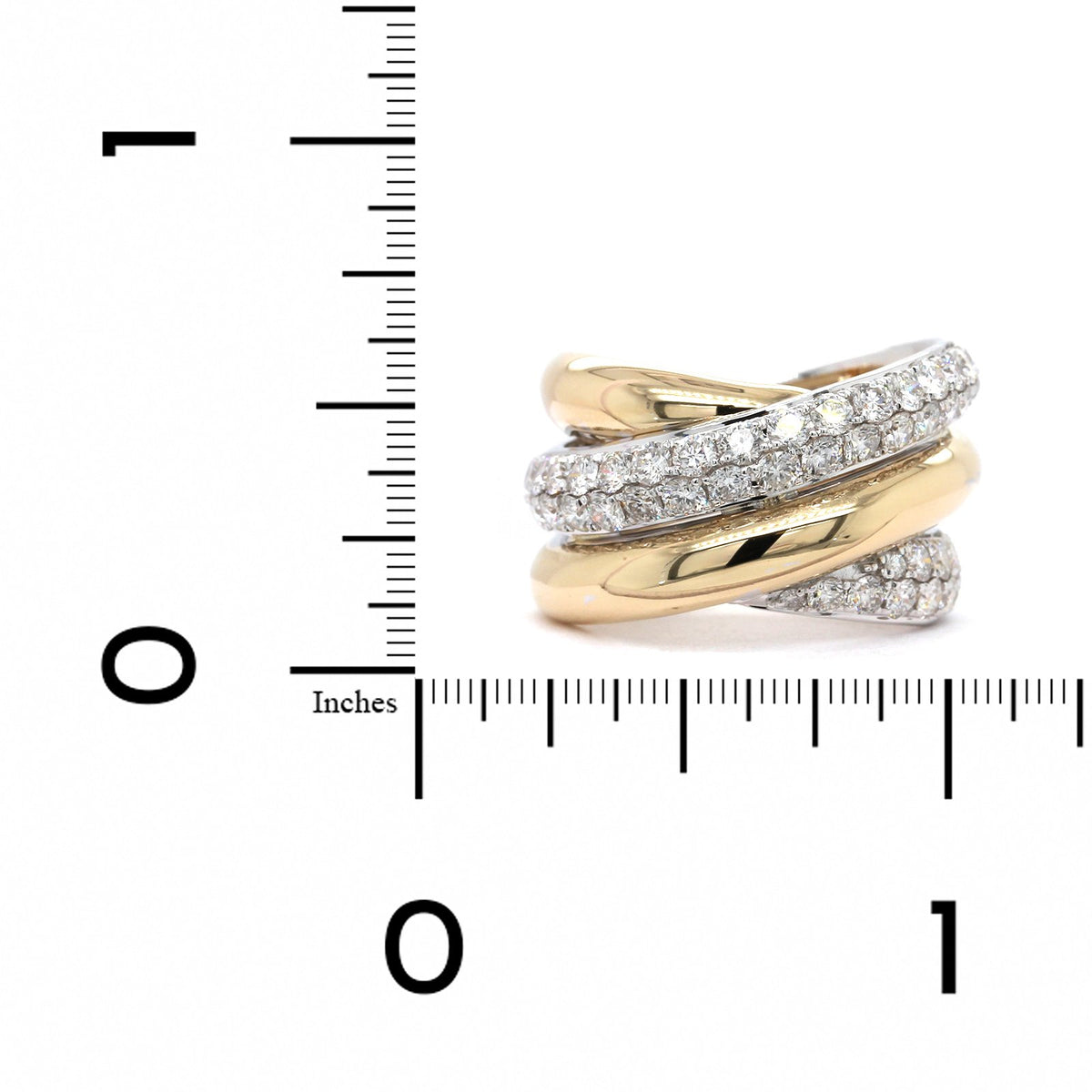 14K Yellow and White Gold Multi Row Criss Cross Diamond Ring
