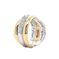 14K Yellow and White Gold Multi Row Criss Cross Diamond Ring