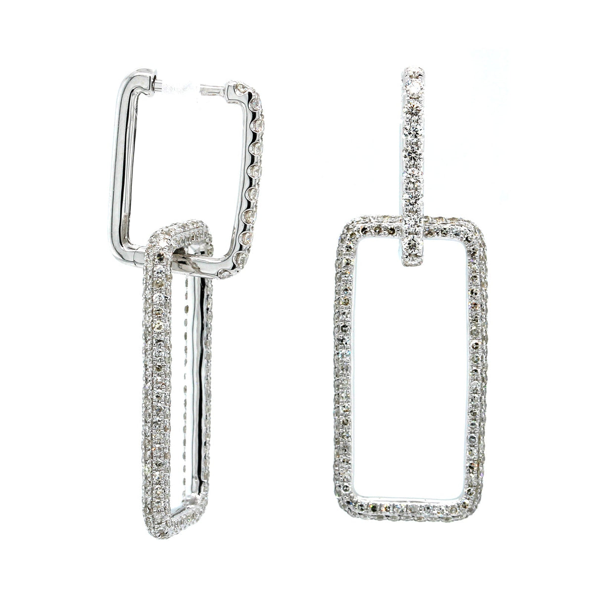 14K White Gold Rectangular Diamond Drop Earrings, 14k white gold, Long's Jewelers