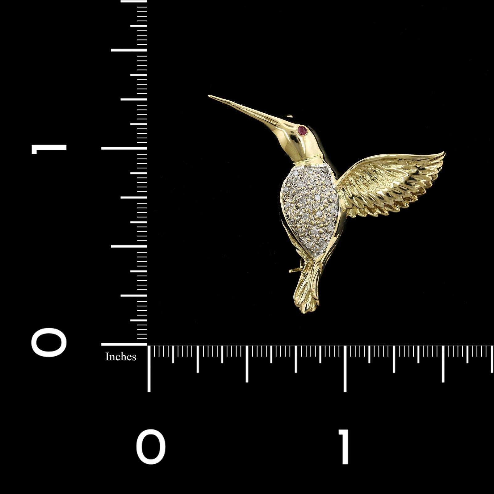 14K Yellow Gold  Estate Diamond Hummingbird PinLong's Jewelers