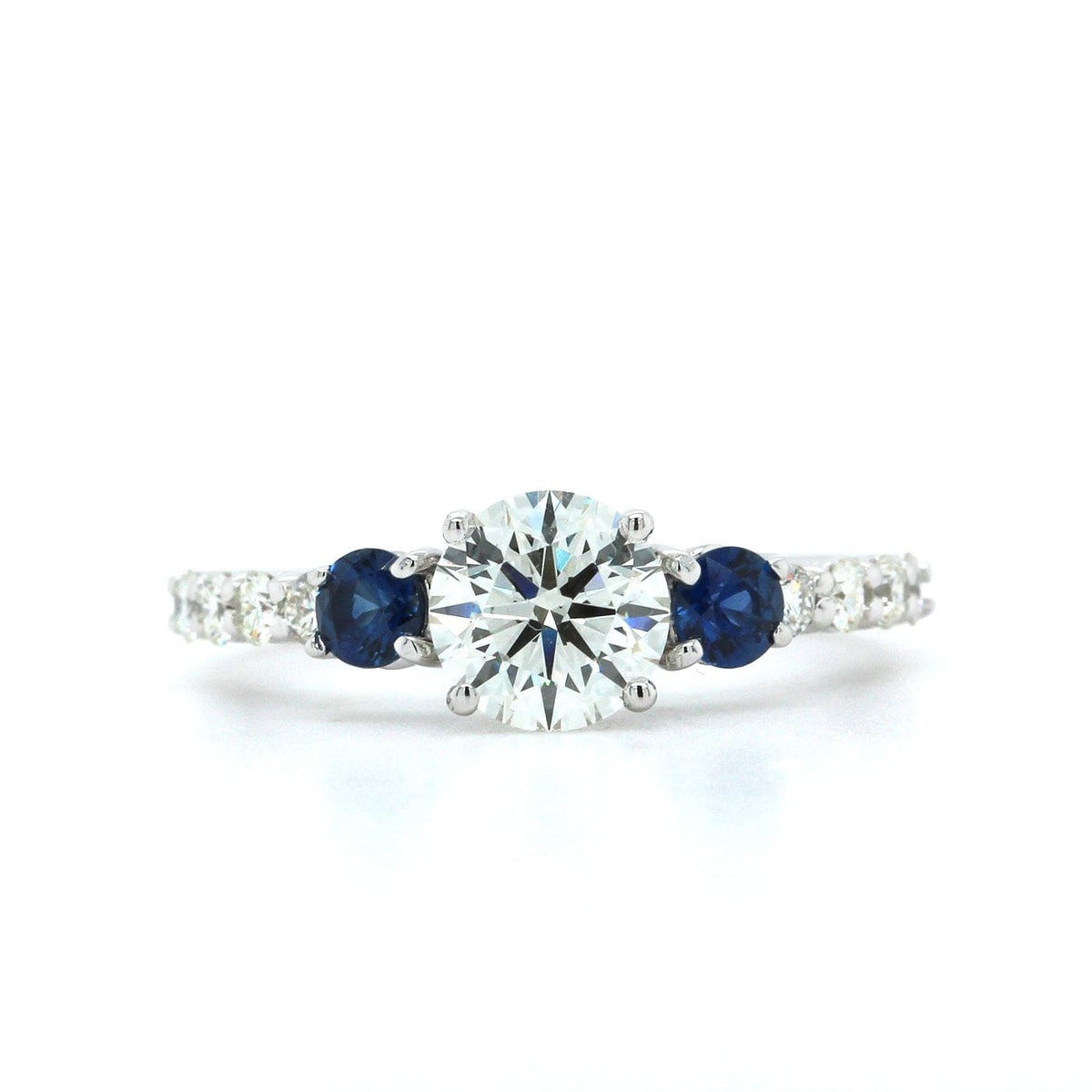 14k White Gold Diamond with Sapphire Sides Engagement Ring, 14K White Gold, Long's Jewelers