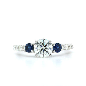 14k White Gold Diamond with Sapphire Sides Engagement Ring, 14K White Gold, Long's Jewelers