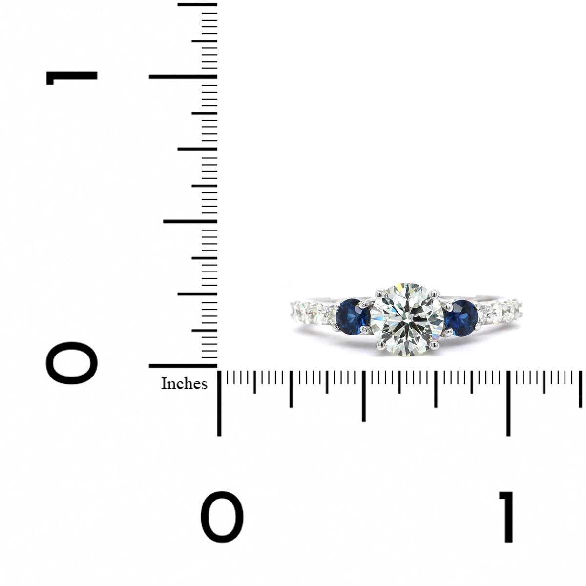 14k White Gold Diamond with Sapphire Sides Engagement Ring