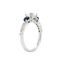 14k White Gold Diamond with Sapphire Sides Engagement Ring