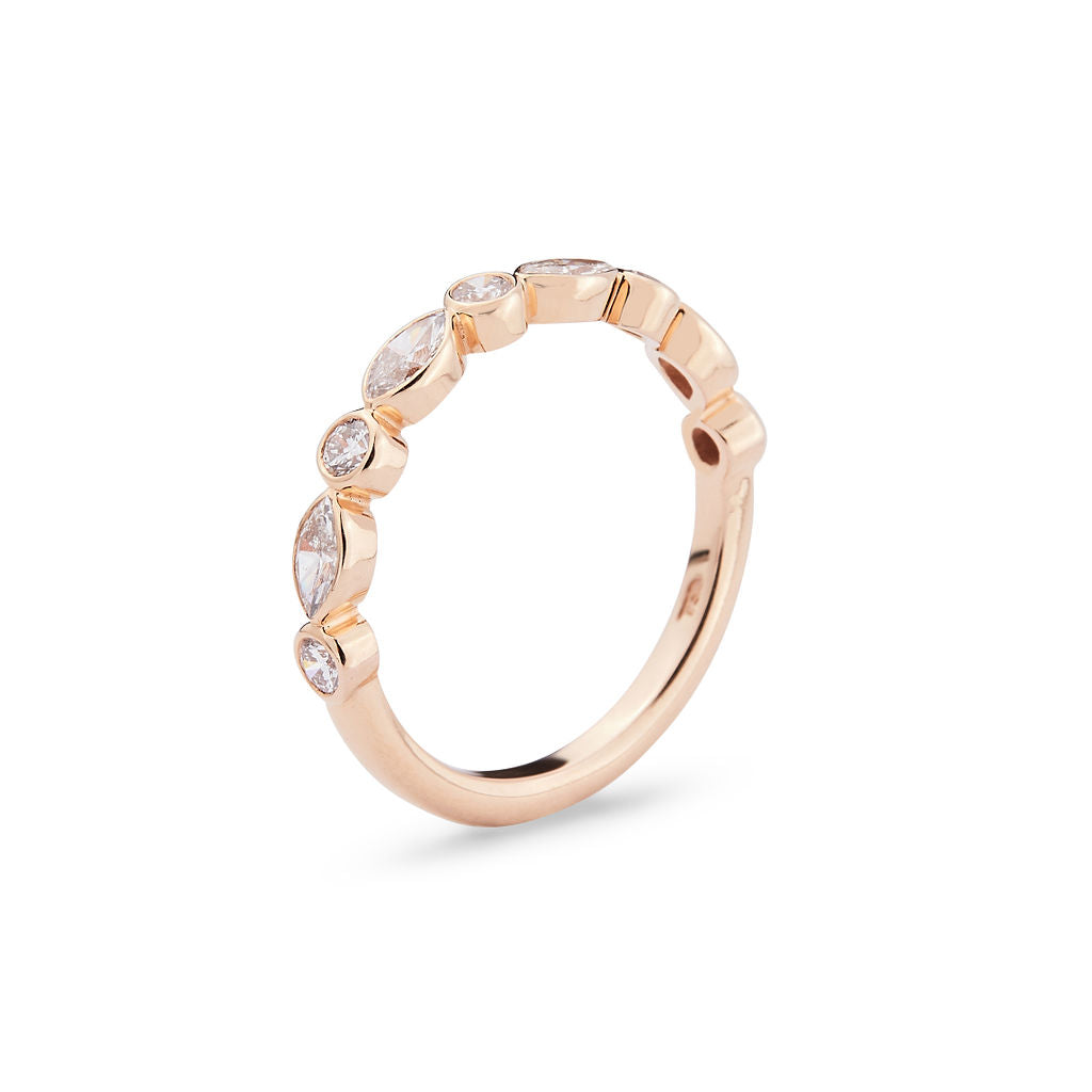 18K Rose Gold Bezeled Alternating Round and Marquise Diamond Band, rose-gold, Long's Jewelers